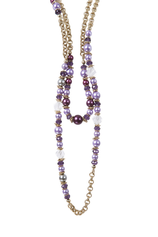 AllMerry Fashion Necklace สร้อยคอไข่มุกแก้วเทาตาฮีเตี้ยนคั่นคริสตัลม่วง ยาว72น้้ว - Image 2
