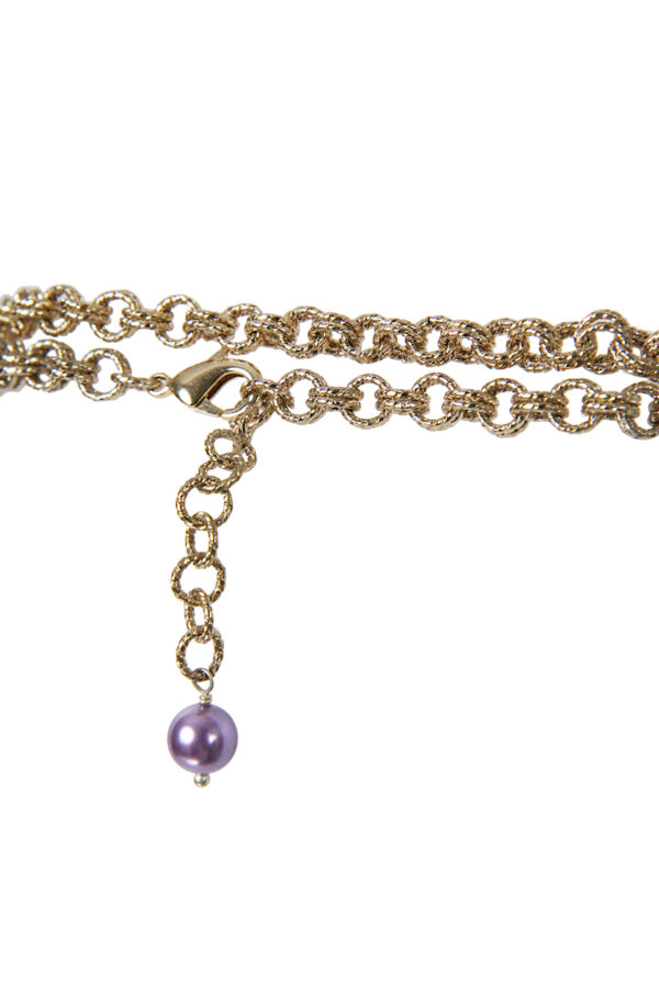 AllMerry Fashion Necklace สร้อยคอไข่มุกแก้วเทาตาฮีเตี้ยนคั่นคริสตัลม่วง ยาว72น้้ว - Image 3
