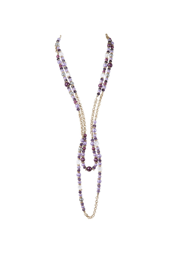 AllMerry Fashion Necklace สร้อยคอไข่มุกแก้วเทาตาฮีเตี้ยนคั่นคริสตัลม่วง ยาว72น้้ว