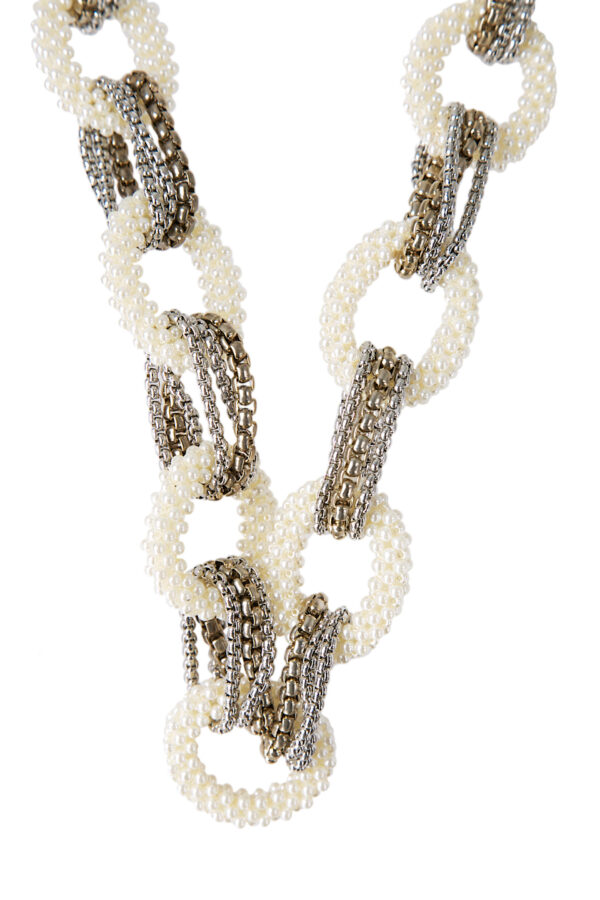 AllMerry Necklace สร้อยคอมาลัยไข่มุกแก้วขาวร้อยสลับโซ่RoundBox - Image 2