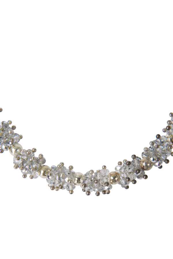 AllMerry Fashion Necklace สร้อยคอลูกปัดคริสตัลขาวใสเหลือบเงิน ร้อยปลายริบบิ้นเทาอ่อน - Image 2