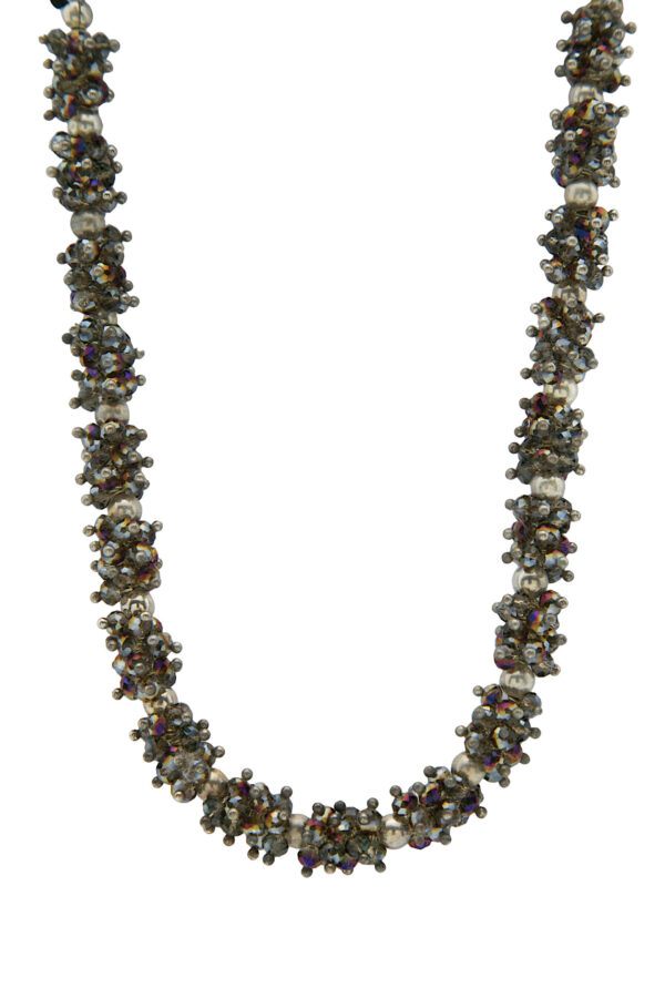 AllMerry Fashion Necklace สร้อยคอ ลูกปัดคริสตัล ร้อยปลายริบบิ้นดำ
