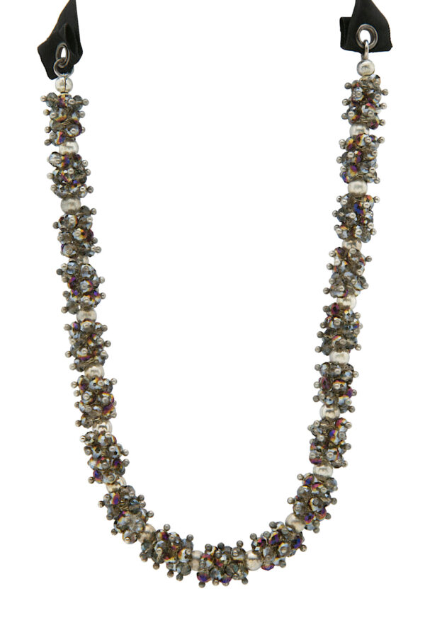 AllMerry Fashion Necklace สร้อยคอ ลูกปัดคริสตัล ร้อยปลายริบบิ้นดำ - Image 2