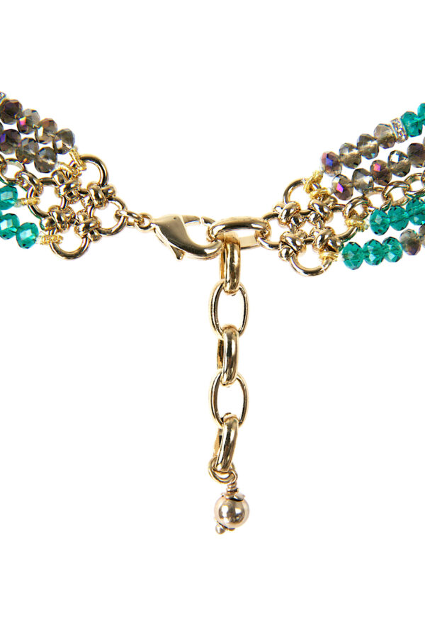 AllMerry Fashion Necklace สร้อยคอลูกปัดคริสตัลสีเขียว+เทาเหลือบรุ้ง+โซ่ทองไล่ระดับ5เส้น - Image 3