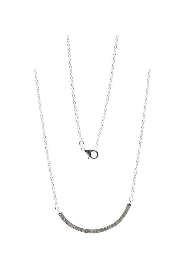 AllMerry Silver Necklace สร้อยคอเงินแท้รูปโค้งฝังCZกลมสีขาว