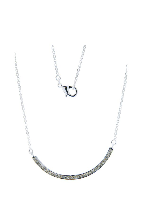 AllMerry Silver Necklace สร้อยคอเงินแท้รูปโค้งฝังCZกลมสีขาว - Image 2