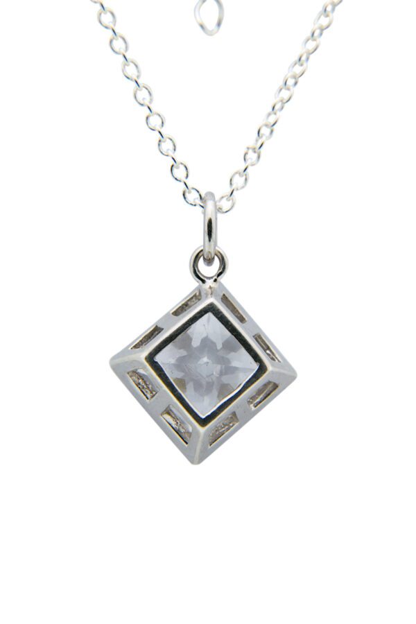 AllMerry Silver Pendant จี้เงินแท้รูปสี่เหลี่ยมจตุรัสฝังCZ พร้อมสร้อยเงินแท้