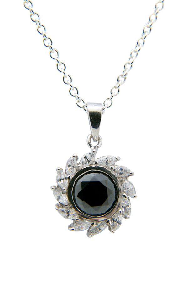 AllMerry Silver Pendant จี้เงินแท้รูปพระอาทิตย์ฝังCZสีล้อมด้วยสีขาว พร้อมสร้อยเงินแท้