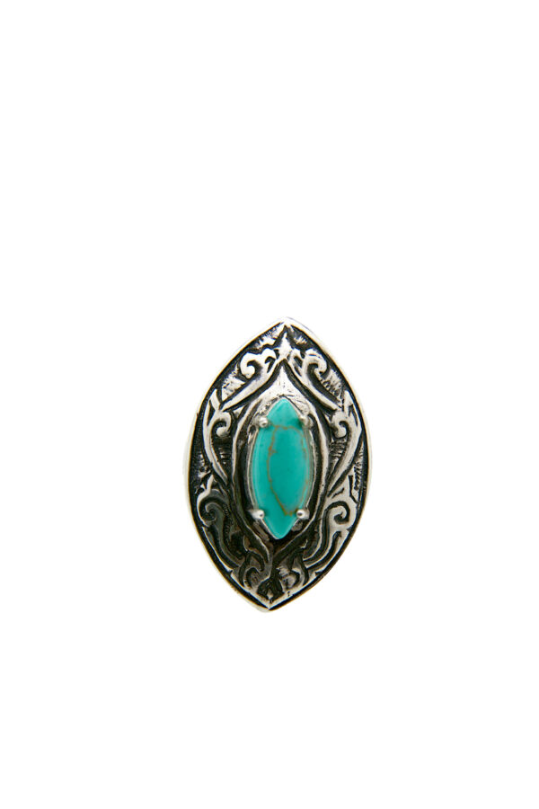 AllMerry Silver Ring แหวนเงินแท้ลงดำลายกนกพญานาคฝังหินแท้ทรงมาคี - Image 2