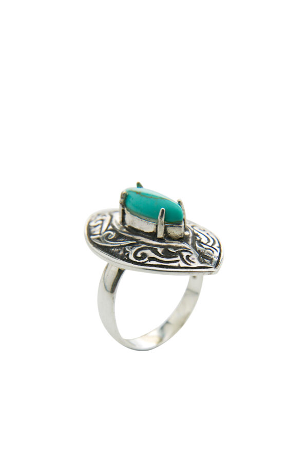 AllMerry Silver Ring แหวนเงินแท้ลงดำลายกนกพญานาคฝังหินแท้ทรงมาคี - Image 3