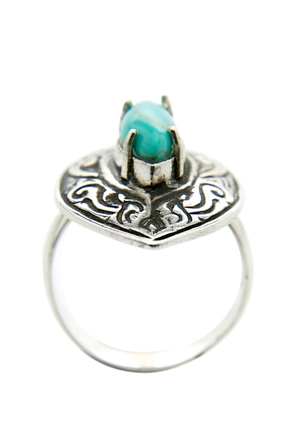 AllMerry Silver Ring แหวนเงินแท้ลงดำลายกนกพญานาคฝังหินแท้ทรงมาคี