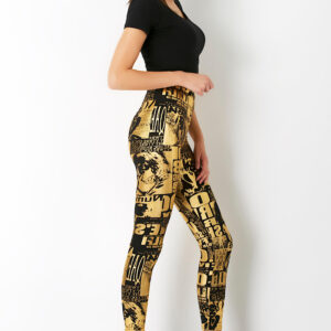 Fashion Leggings กางเกงเลกกิ้งขายาวลายตัวอักษร - Black&Gold