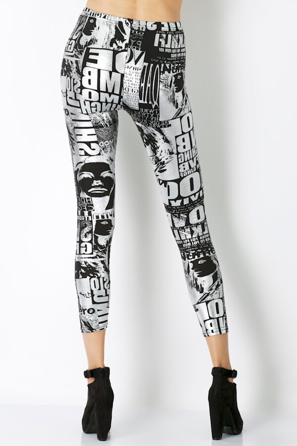 Fashion Leggings กางเกงเลกกิ้งขายาวลายตัวอักษร - Black&Silver - Image 4