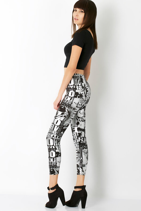 Fashion Leggings กางเกงเลกกิ้งขายาวลายตัวอักษร - Black&Silver