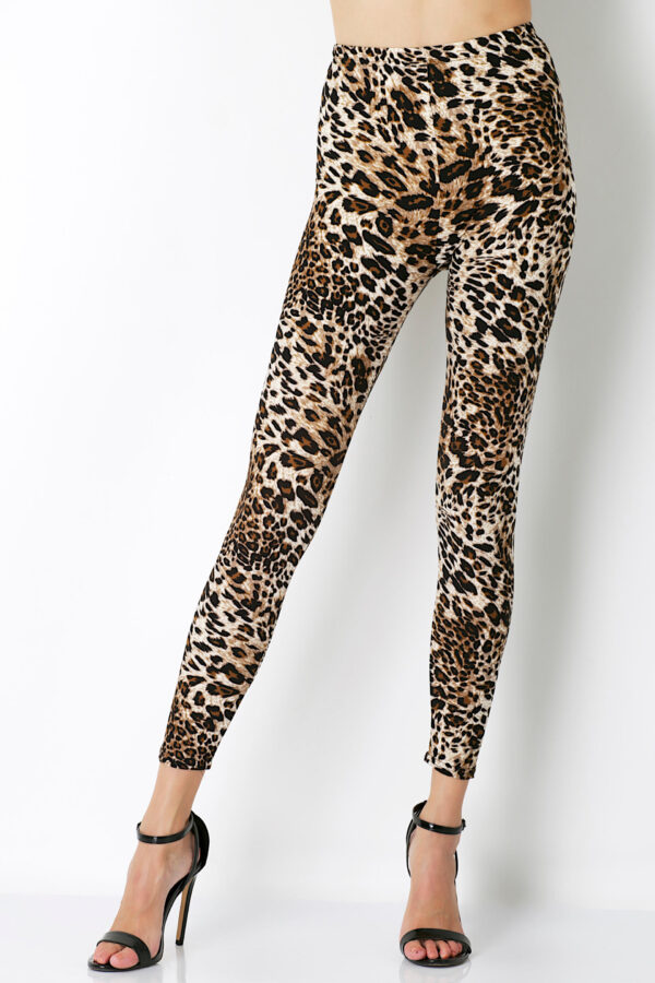 AllMerry Fashion Leggings กางเกงเลกกิ้งแฟชั่น ขายาวลายเสือดาว - Cream&Chocolate&Black - Image 3