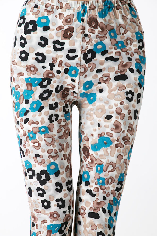 AllMerry Fashion Leggings กางเกงเลกกิ้งแฟชั่น ขายาวลายเสือดาว - White&Turquoise&Black - Image 2