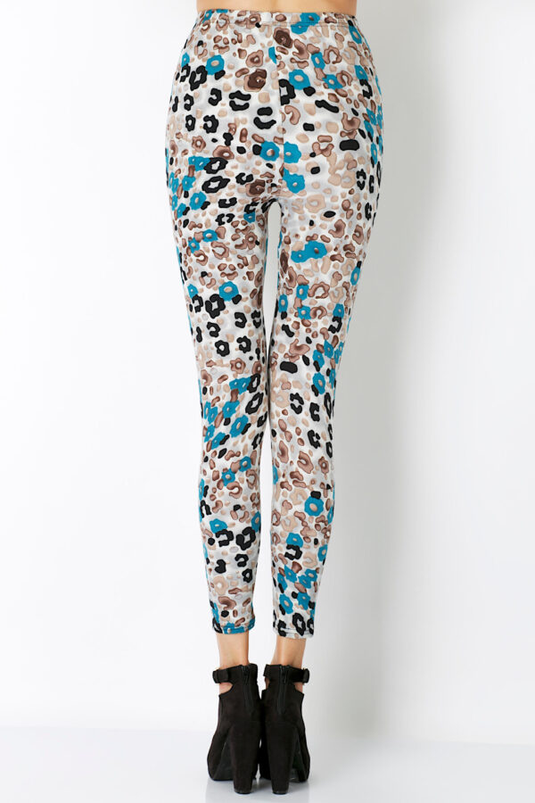 AllMerry Fashion Leggings กางเกงเลกกิ้งแฟชั่น ขายาวลายเสือดาว - White&Turquoise&Black - Image 4