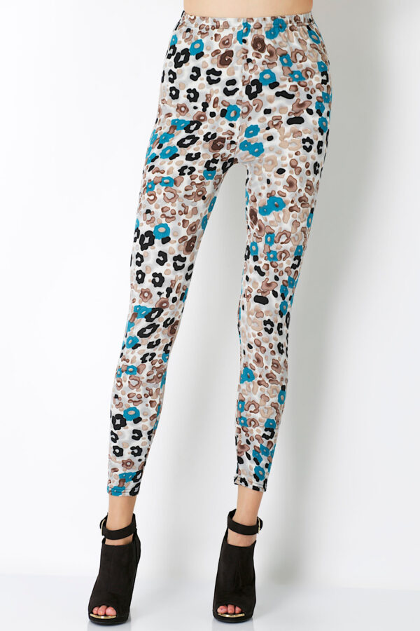 AllMerry Fashion Leggings กางเกงเลกกิ้งแฟชั่น ขายาวลายเสือดาว - White&Turquoise&Black - Image 3