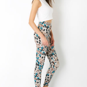 AllMerry Fashion Leggings กางเกงเลกกิ้งแฟชั่น ขายาวลายเสือดาว - White&Turquoise&Black