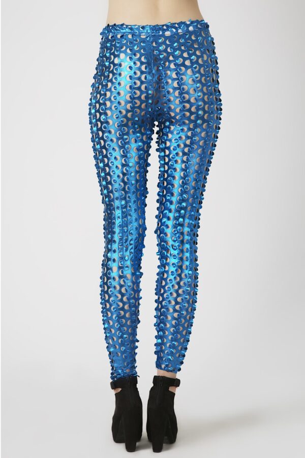 Fashion Leggings กางเกงเลกกิ้งขายาวลายโฮลส์ - สีเทอร์ควอยส์ - Image 4