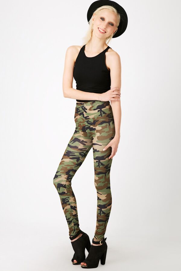Fashion Leggings กางเกงเลกกิ้งขายาวลายพรางทหาร - สีเขียวเข้ม