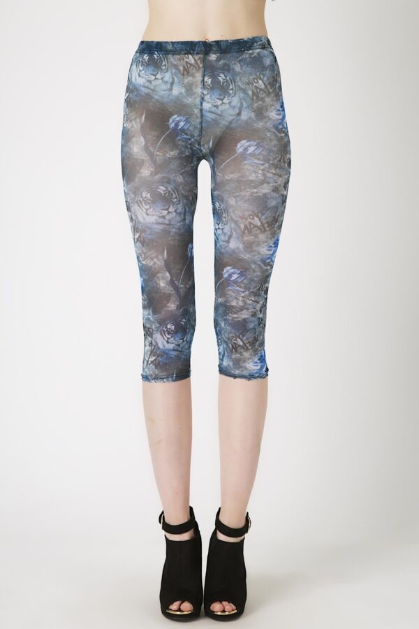Fashion Leggings กางเกงเลกกิ้งขาสามส่วนลายเสือโคร่ง - สีฟ้า+เทา(บาง) - Image 3