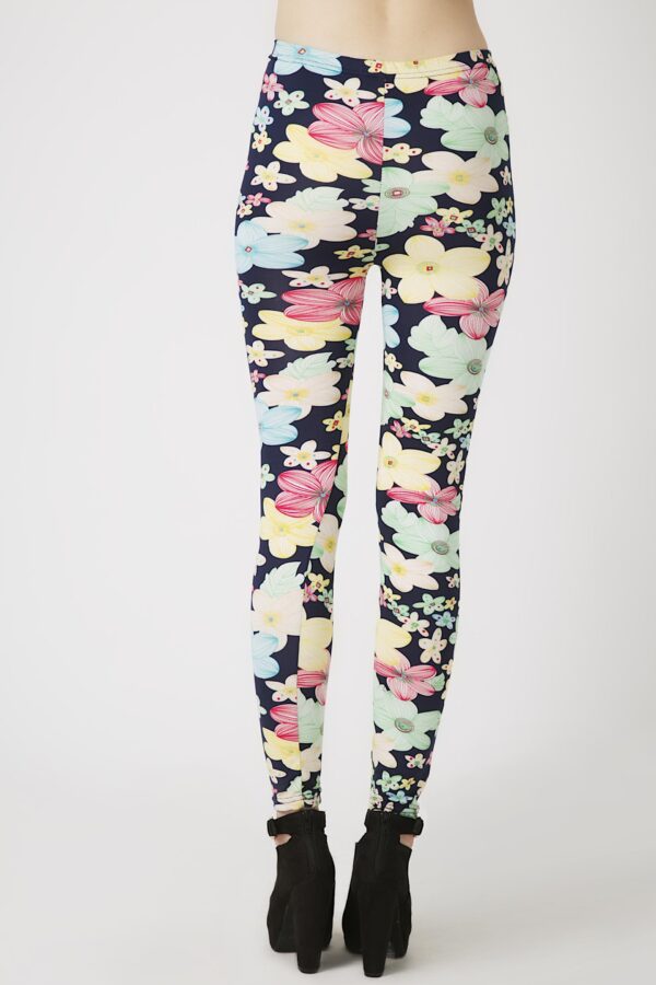 Fashion Leggings กางเกงเลกกิ้งขายาวลายดอกไม้ - สีดำ+ชมพูฮ๊อตพิ้งค์ - Image 4
