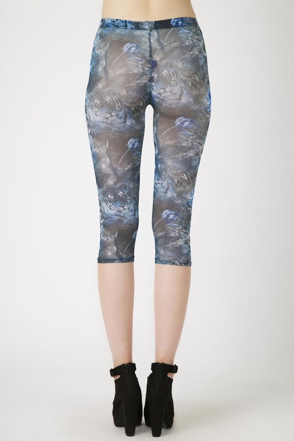 Fashion Leggings กางเกงเลกกิ้งขาสามส่วนลายเสือโคร่ง - สีฟ้า+เทา(บาง) - Image 4