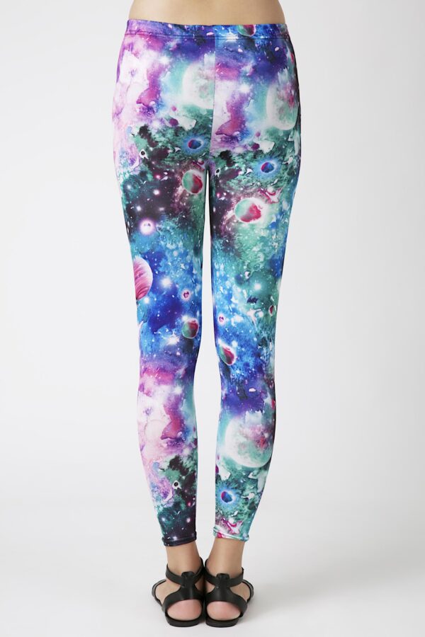 Fashion Leggings กางเกงเลกกิ้งขายาวลายแกแล็คซี่ - สีเขียว+ชมพู - Image 4