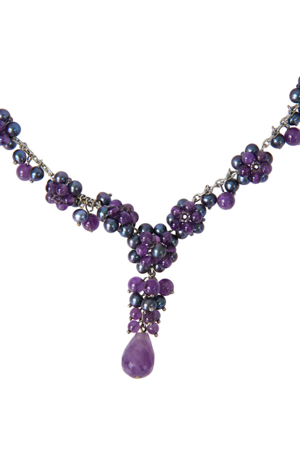 AllMerry Fashion Necklace สร้อยคอลูกปัดหิน Amethyst แท้ + มุกแก้ว - Image 2