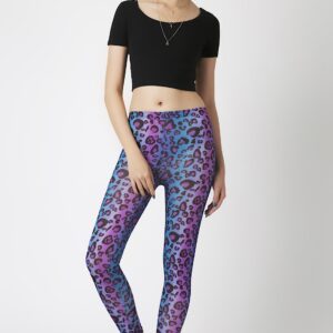 Fashion Leggings กางเกงเลกกิ้งขายาวลายเสือดาว - สีเทอร์ควอยส์+ม่วง