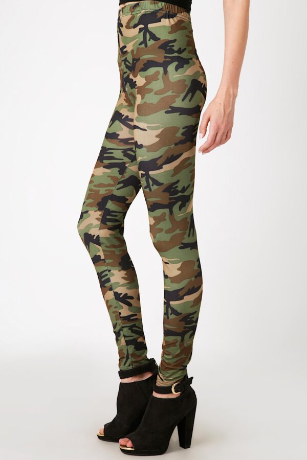 Fashion Leggings กางเกงเลกกิ้งขายาวลายพรางทหาร - สีเขียวเข้ม - Image 4