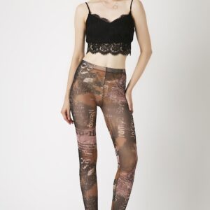 Fashion Leggings กางเกงเลกกิ้งขายาวลายตัวอักษร - สีกาแฟ+ช๊อกโกแล๊ต