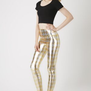 Fashion Leggings กางเกงเลกกิ้งขายาวลายข้าวหลามตัด - สีเงิน+ทอง