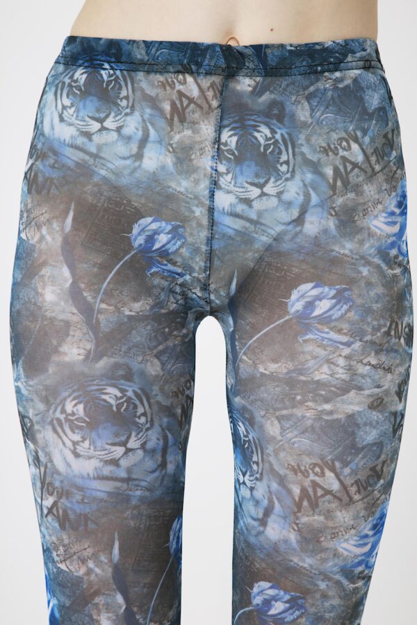 Fashion Leggings กางเกงเลกกิ้งขาสามส่วนลายเสือโคร่ง - สีฟ้า+เทา(บาง) - Image 2