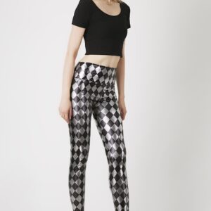 Fashion Leggings กางเกงเลกกิ้งขายาวลายข้าวหลามตัด - สีเงิน+ดำ