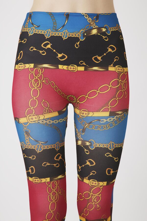 Fashion Leggings กางเกงเลกกิ้งขายาวลายวินเทจ - สีแดง+น้ำเงิน - Image 2