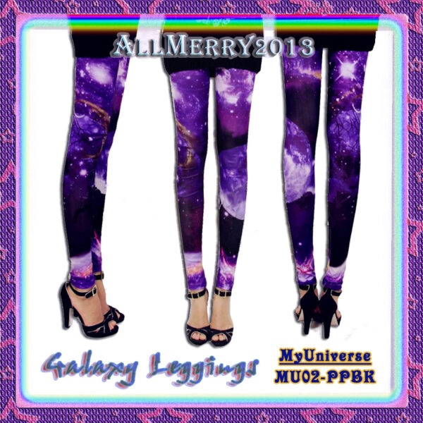 Fashion Leggings กางเกงเลกกิ้งขายาวลายแกแล็คซี่ - สีม่วง - Image 2