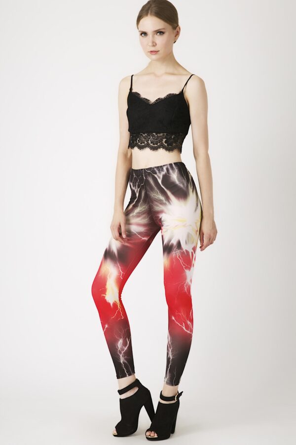 Fashion Leggings กางเกงเลกกิ้งขายาวลายอัสนีบาต - สีแดง+ดำ
