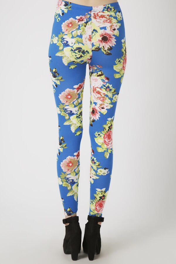 Fashion Leggings กางเกงเลกกิ้งขายาวลายกุหลาบ - สีฟ้า+ชมพู - Image 4
