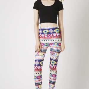 Fashion Leggings กางเกงเลกกิ้งขายาวลายลายแอซเท็ค - สีขาว+แดง