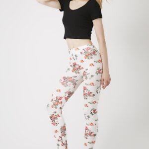 Fashion Leggings กางเกงเลกกิ้งขายาวลายกุหลาบ - สีขาว+แดงเข้ม