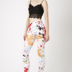 Fashion Leggings กางเกงเลกกิ้งขายาวลายคัลเลอร์แสปลช - สีขาว+แดง