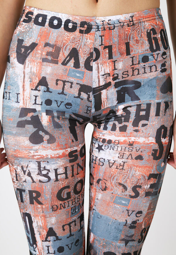 Fashion Leggings กางเกงเลกกิ้งขาสามส่วนลายกราฟฟิติ - สีเทา+ส้ม - Image 2