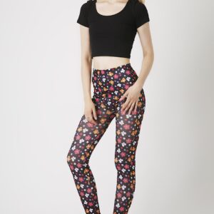 Fashion Leggings กางเกงเลกกิ้งขายาวลายดอกไม้ - สีดำ+แดง+ส้ม