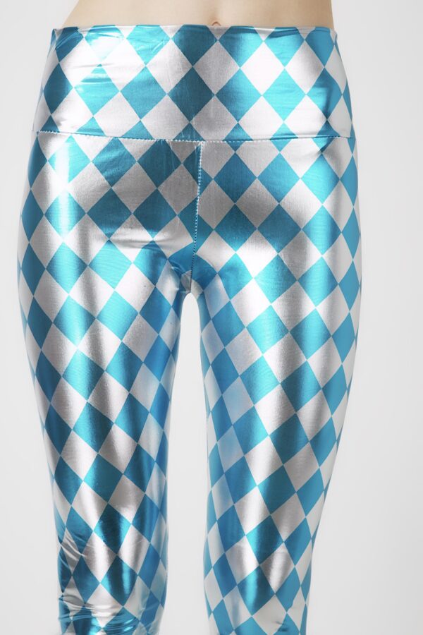 Fashion Leggings กางเกงเลกกิ้งขายาวลายข้าวหลามตัด - สีเงิน+ฟ้าอมเขียว - Image 2