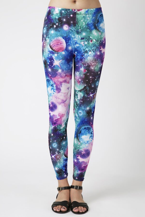 Fashion Leggings กางเกงเลกกิ้งขายาวลายแกแล็คซี่ - สีเขียว+ชมพู - Image 3