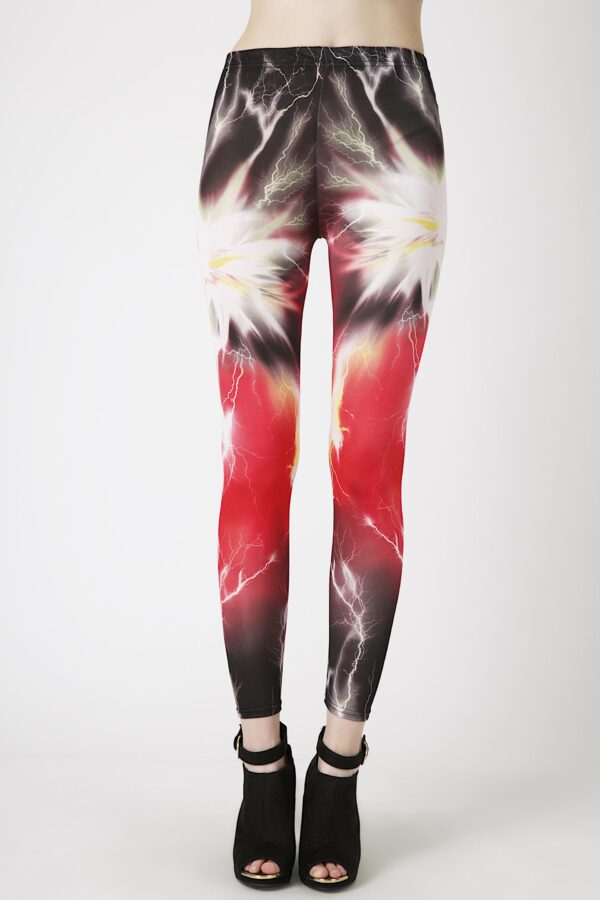 Fashion Leggings กางเกงเลกกิ้งขายาวลายอัสนีบาต - สีแดง+ดำ - Image 3