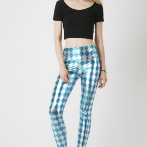 Fashion Leggings กางเกงเลกกิ้งขายาวลายข้าวหลามตัด - สีเงิน+ฟ้าอมเขียว