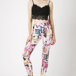 Fashion Leggings กางเกงเลกกิ้งขายาวลายเลดี้ - สีขาว+ชมพูฮ๊อตพิ้งค์